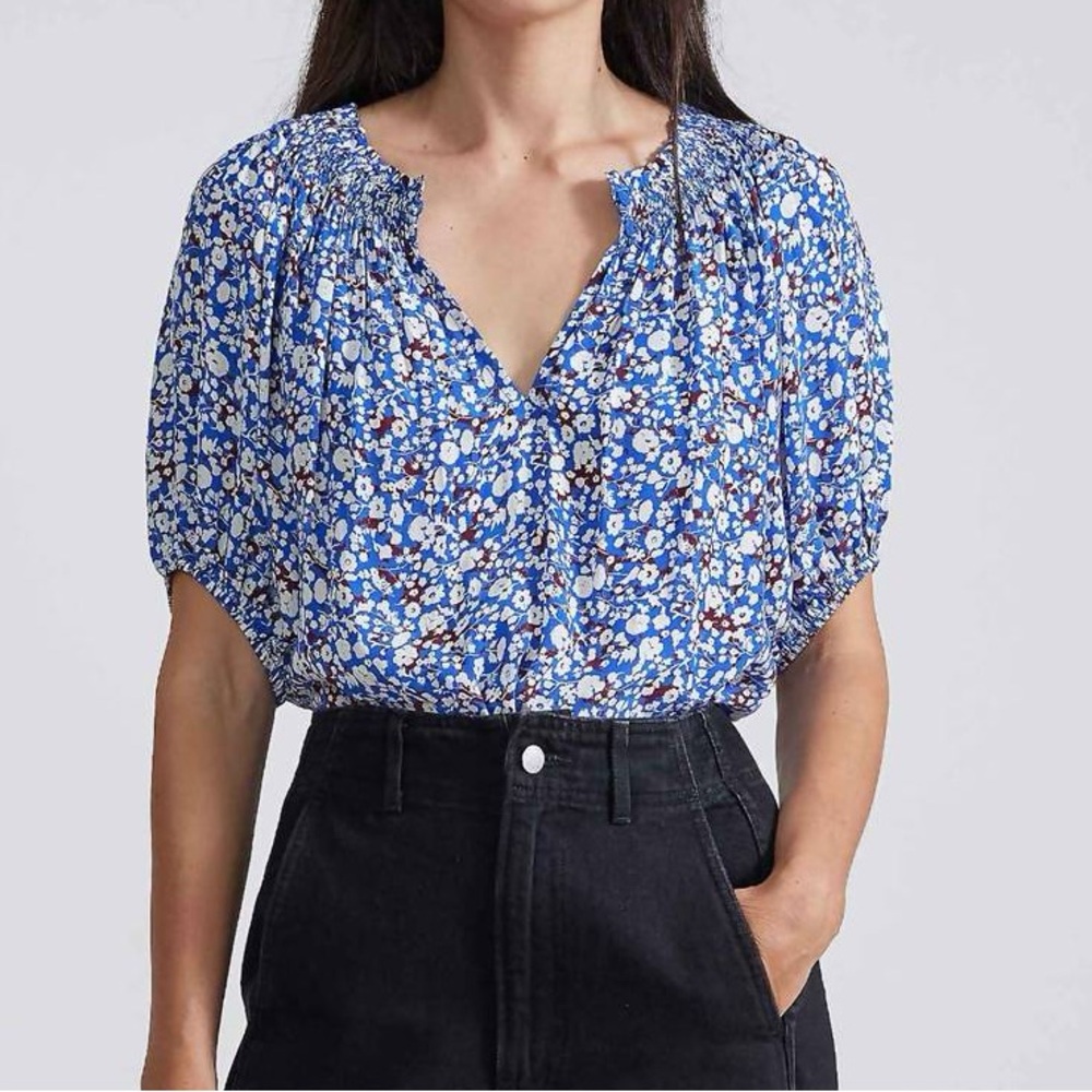 NWOT Apiece Apart Esparta Floral Short Sleeve Top, blue size S